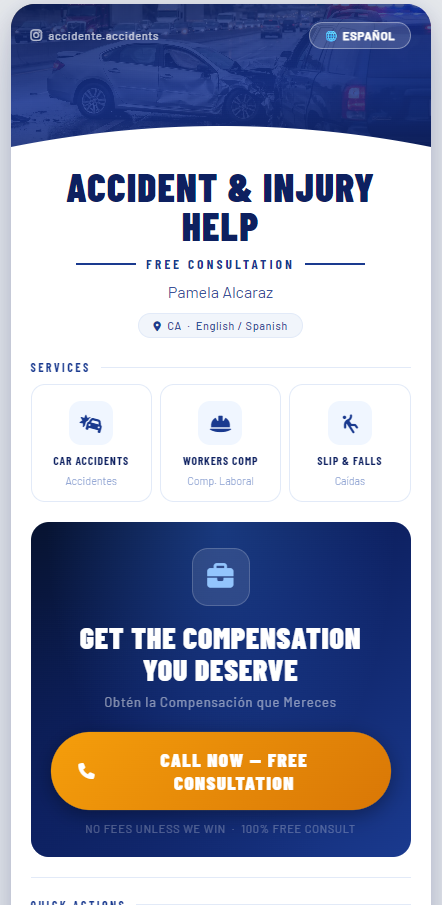 Pamela Alcaraz accident and injury help business card