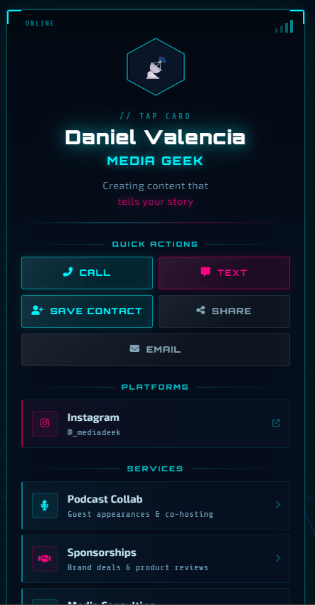 Media Geek business card