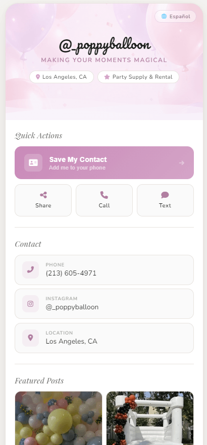 @_poppyballoon party supply and balloon rental business card