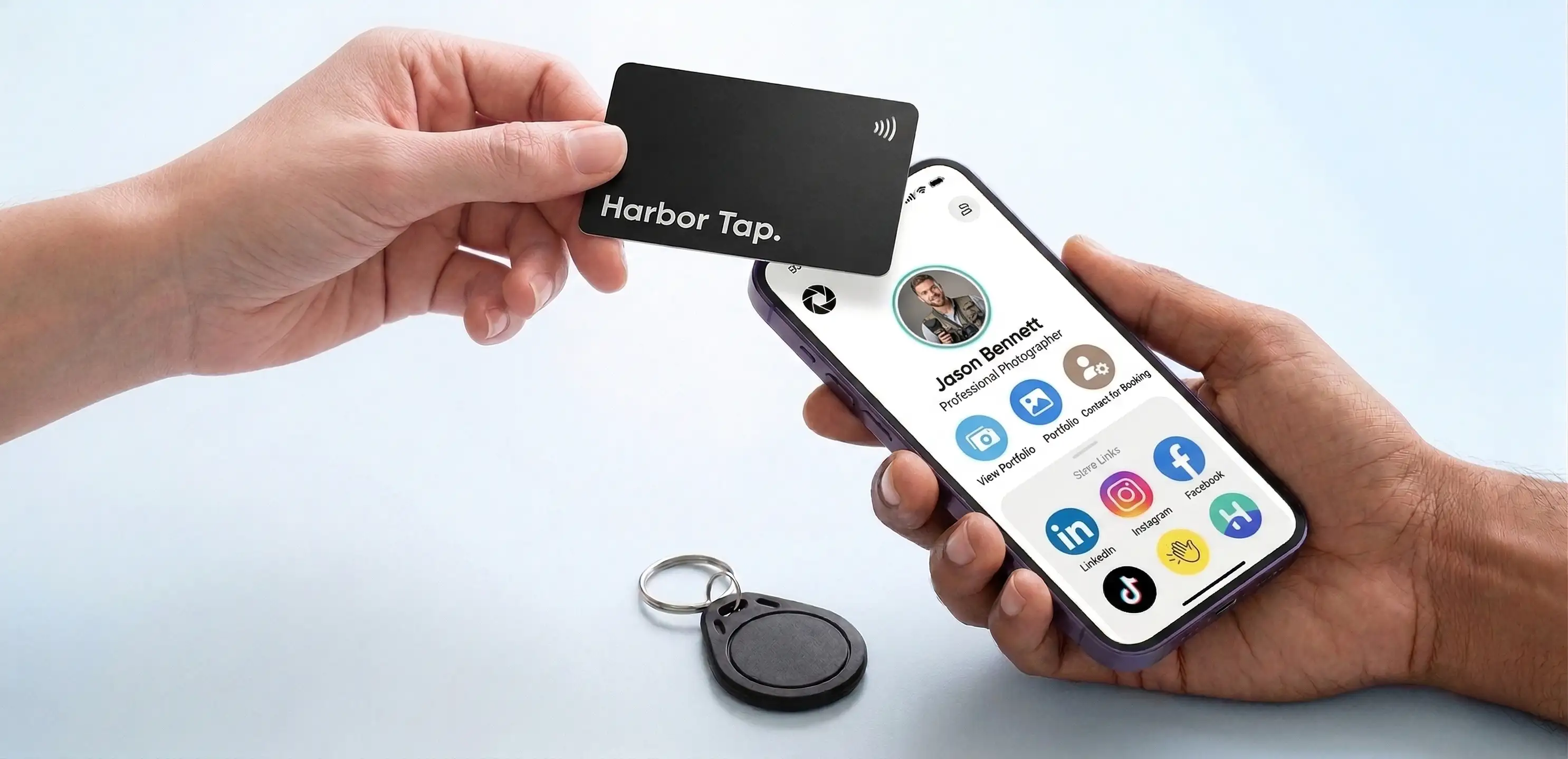 Harbor Tap NFC card being tapped to a phone