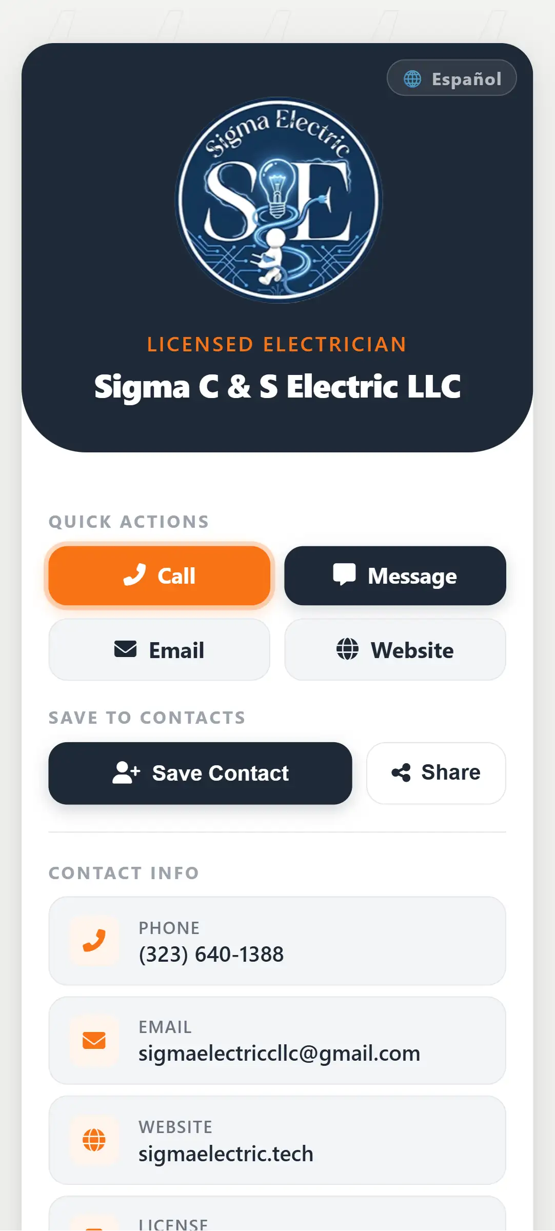 Sigma Electric business card